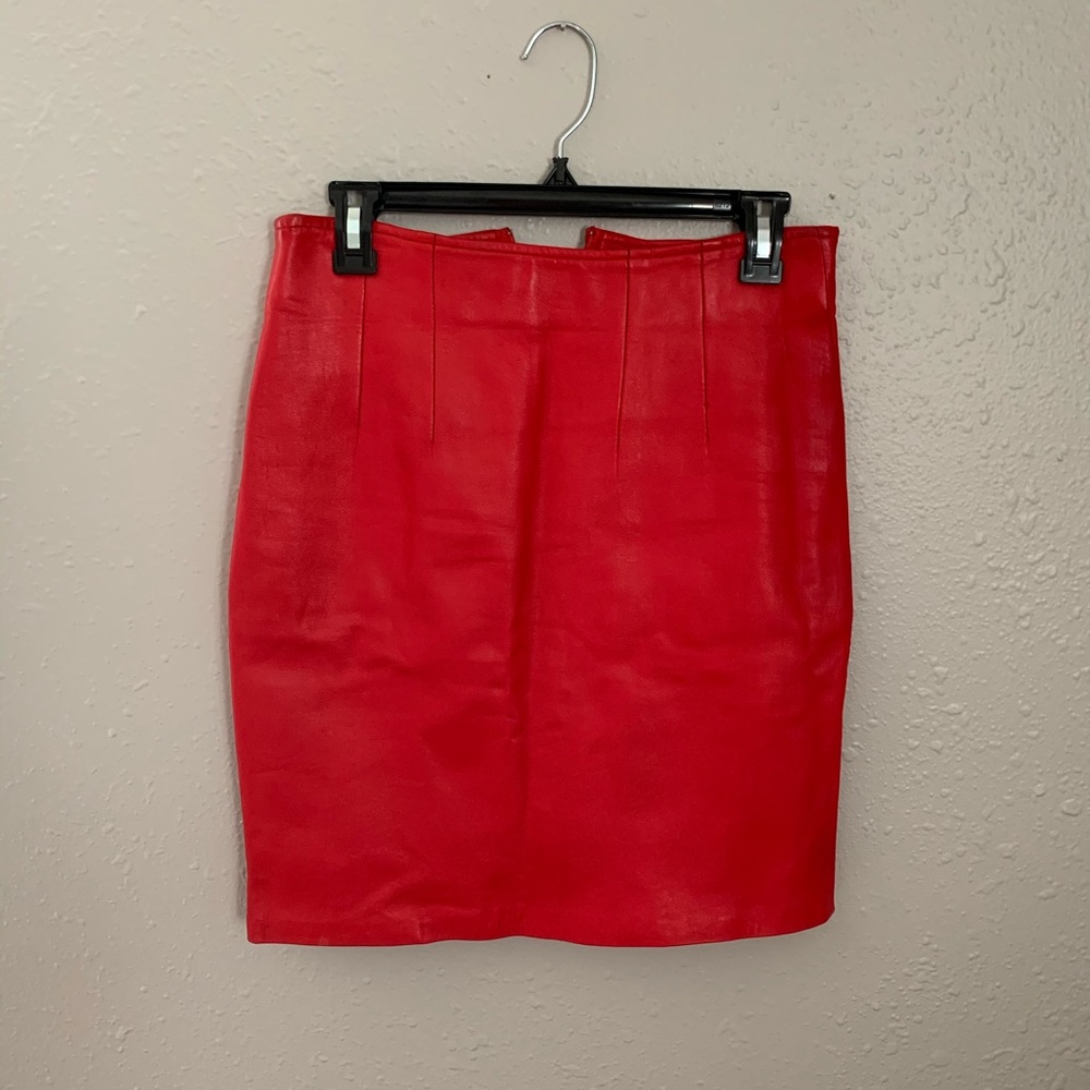 Vintage red leather pencil skirt